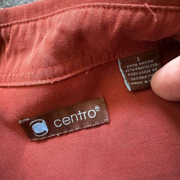 Centro Men’s Button Up Rayon Blend Shirt Poker Embroidery Style Size Large - Picture 9 of 16